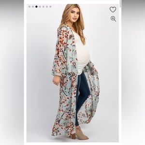 Pink blush floral long maternity cover up